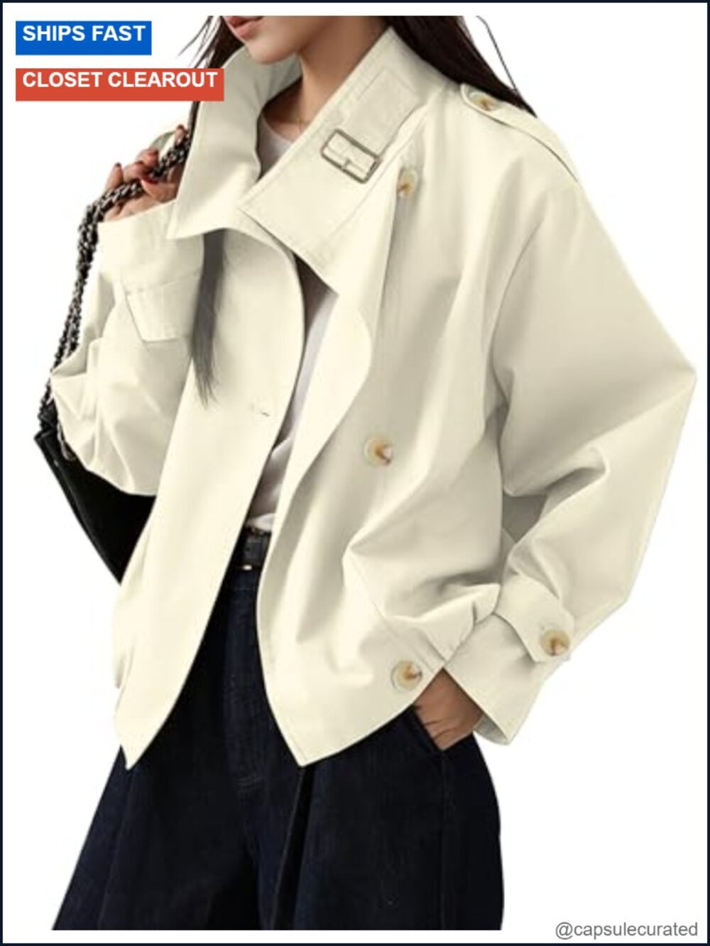 Women's Trench Coat Funnel Neck Cropped Jacket Long Sleeve Cotton Blend